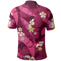 Pink Banana Leaf Hawaii Polo Shirt Lau Maia Plumeria Tropical Summer Vibes