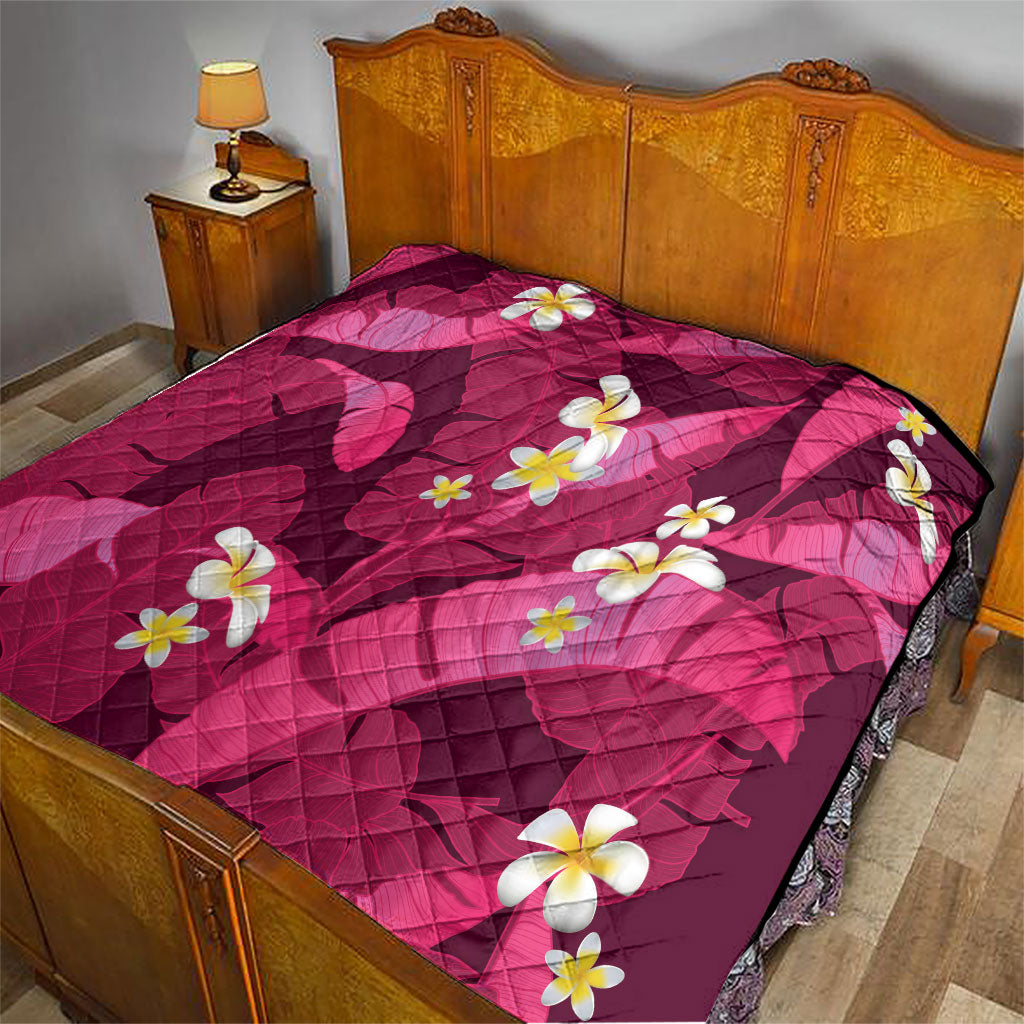 Pink Banana Leaf Hawaii Quilt Lau Maia Plumeria Tropical Summer Vibes