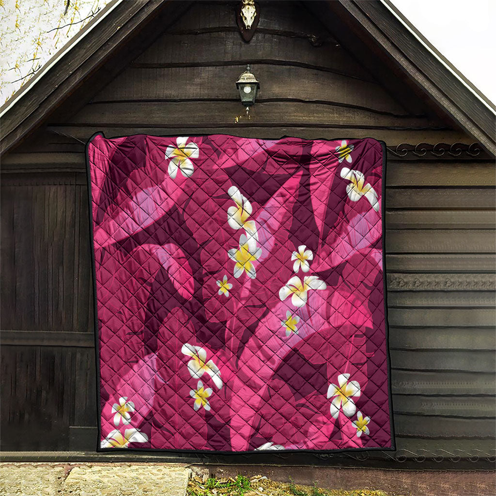 Pink Banana Leaf Hawaii Quilt Lau Maia Plumeria Tropical Summer Vibes
