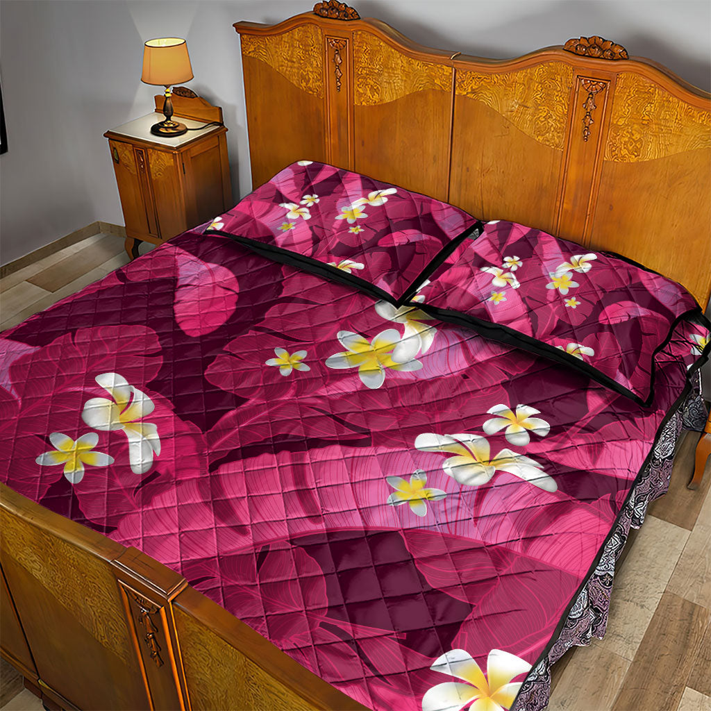 Pink Banana Leaf Hawaii Quilt Bed Set Lau Maia Plumeria Tropical Summer Vibes