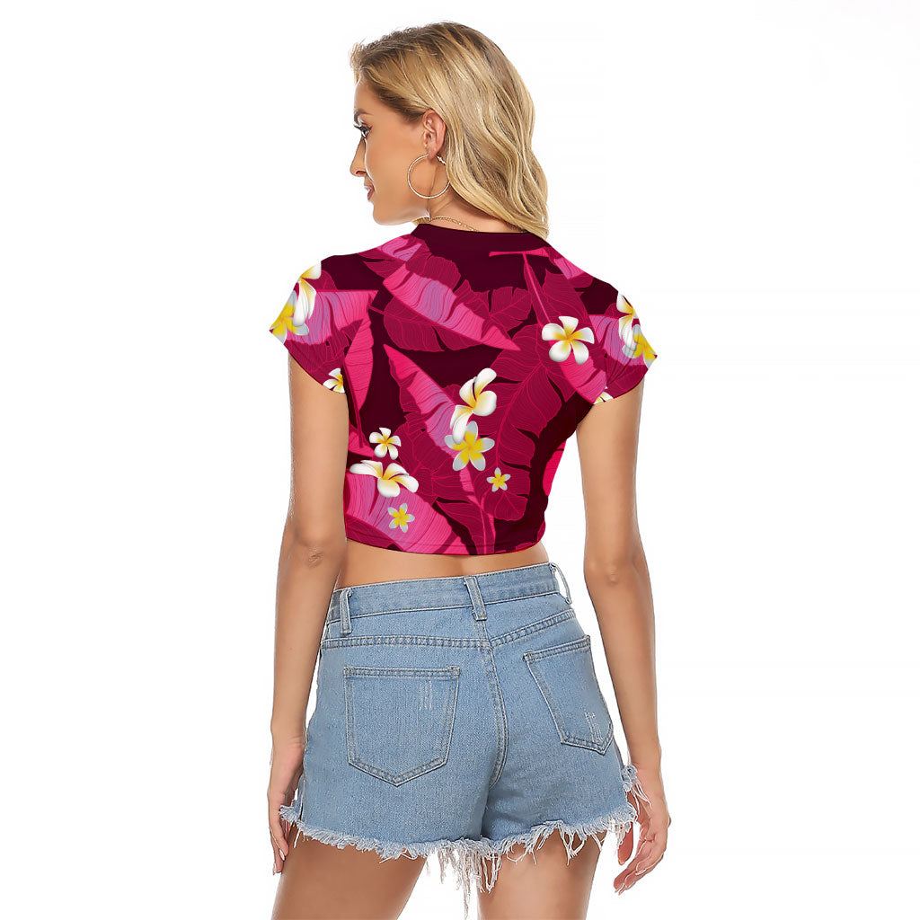 Pink Banana Leaf Hawaii Raglan Cropped T Shirt Lau Maia Plumeria Tropical Summer Vibes