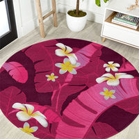 Pink Banana Leaf Hawaii Round Carpet Lau Maia Plumeria Tropical Summer Vibes