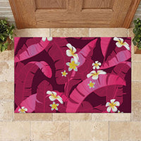 Pink Banana Leaf Hawaii Rubber Doormat Lau Maia Plumeria Tropical Summer Vibes