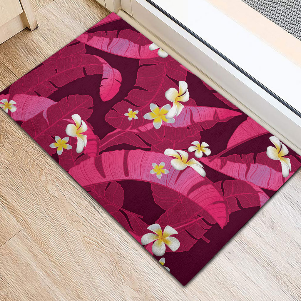 Pink Banana Leaf Hawaii Rubber Doormat Lau Maia Plumeria Tropical Summer Vibes