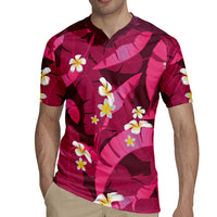 Pink Banana Leaf Hawaii Rugby Jersey Lau Maia Plumeria Tropical Summer Vibes