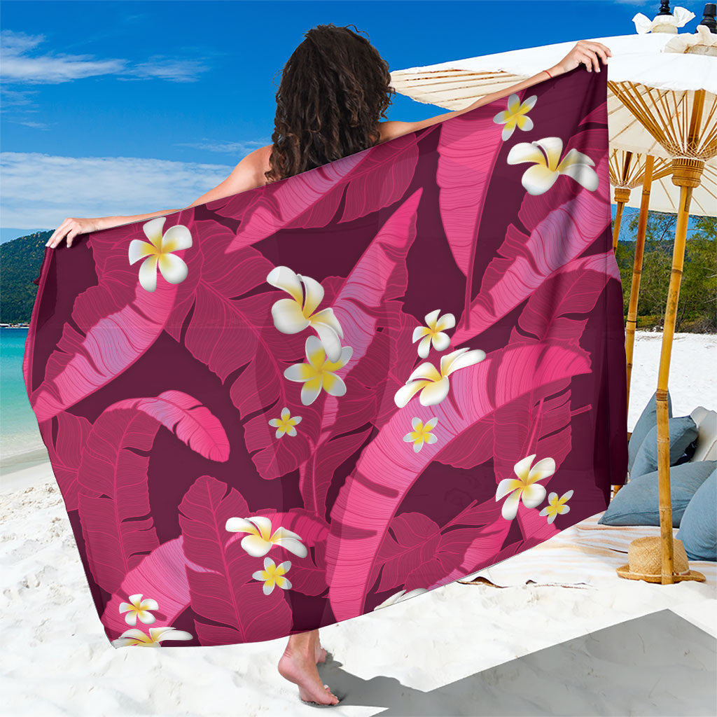 Pink Banana Leaf Hawaii Sarong Lau Maia Plumeria Tropical Summer Vibes
