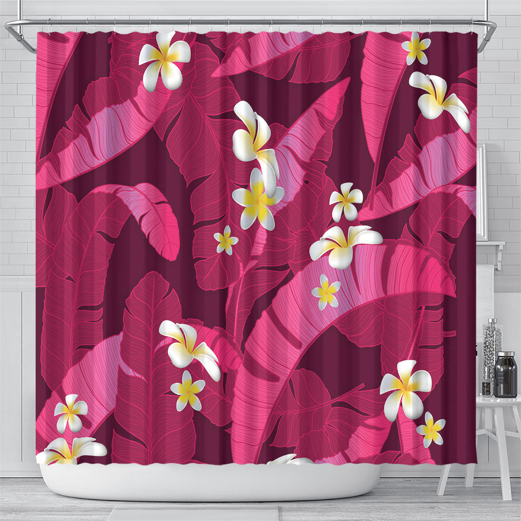 Pink Banana Leaf Hawaii Shower Curtain Lau Maia Plumeria Tropical Summer Vibes