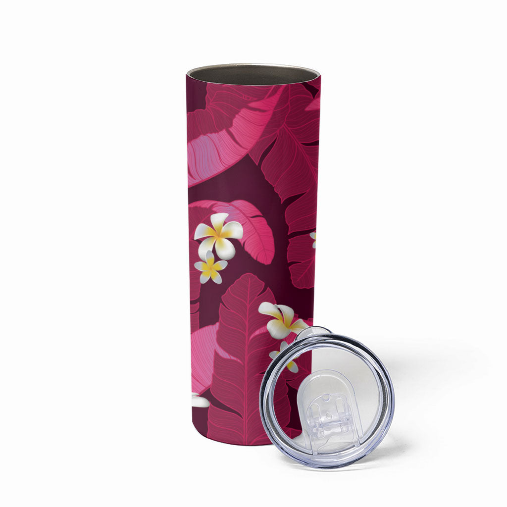Pink Banana Leaf Hawaii Skinny Tumbler Lau Maia Plumeria Tropical Summer Vibes