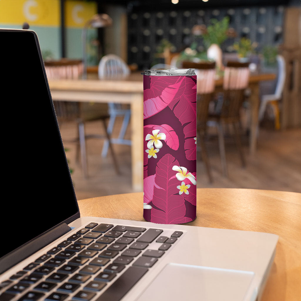 Pink Banana Leaf Hawaii Skinny Tumbler Lau Maia Plumeria Tropical Summer Vibes