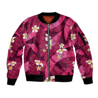 Pink Banana Leaf Hawaii Sleeve Zip Bomber Jacket Lau Maia Plumeria Tropical Summer Vibes