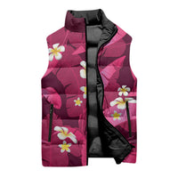 Pink Banana Leaf Hawaii Sleeveless Puffer Jacket Lau Maia Plumeria Tropical Summer Vibes