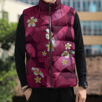 Pink Banana Leaf Hawaii Sleeveless Puffer Jacket Lau Maia Plumeria Tropical Summer Vibes