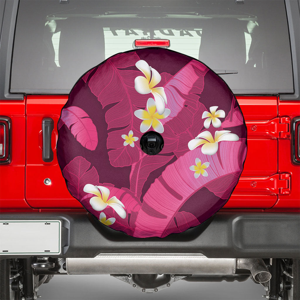 Pink Banana Leaf Hawaii Spare Tire Cover Lau Maia Plumeria Tropical Summer Vibes