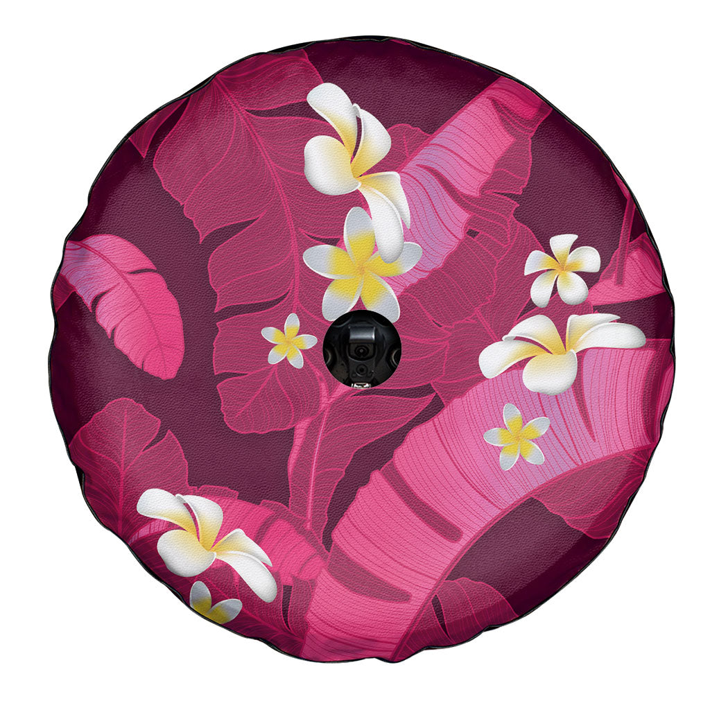 Pink Banana Leaf Hawaii Spare Tire Cover Lau Maia Plumeria Tropical Summer Vibes