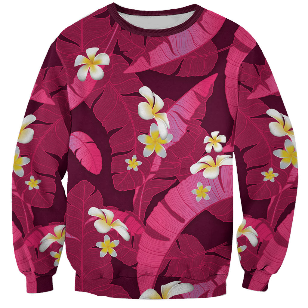 Pink Banana Leaf Hawaii Sweatshirt Lau Maia Plumeria Tropical Summer Vibes