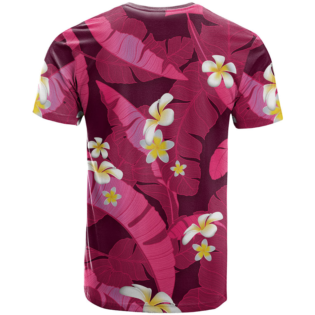 Pink Banana Leaf Hawaii T Shirt Lau Maia Plumeria Tropical Summer Vibes
