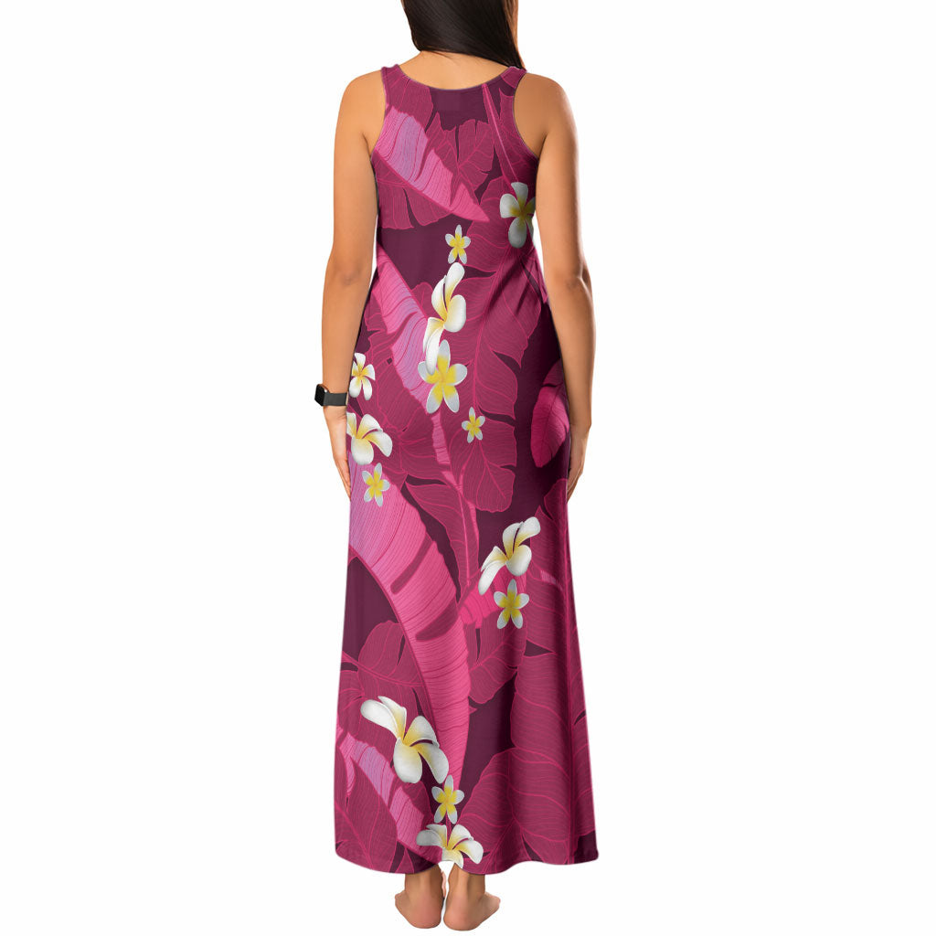 Pink Banana Leaf Hawaii Tank Maxi Dress Lau Maia Plumeria Tropical Summer Vibes