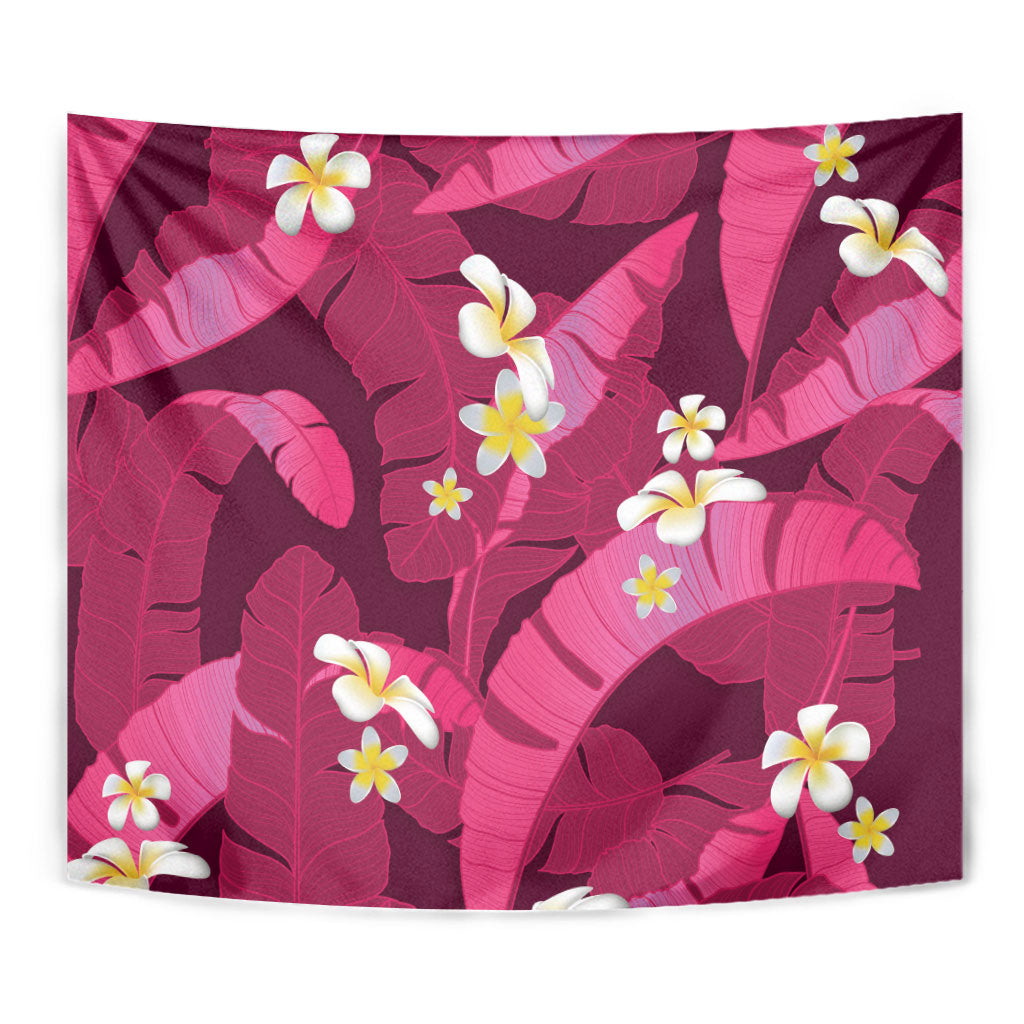 Pink Banana Leaf Hawaii Tapestry Lau Maia Plumeria Tropical Summer Vibes