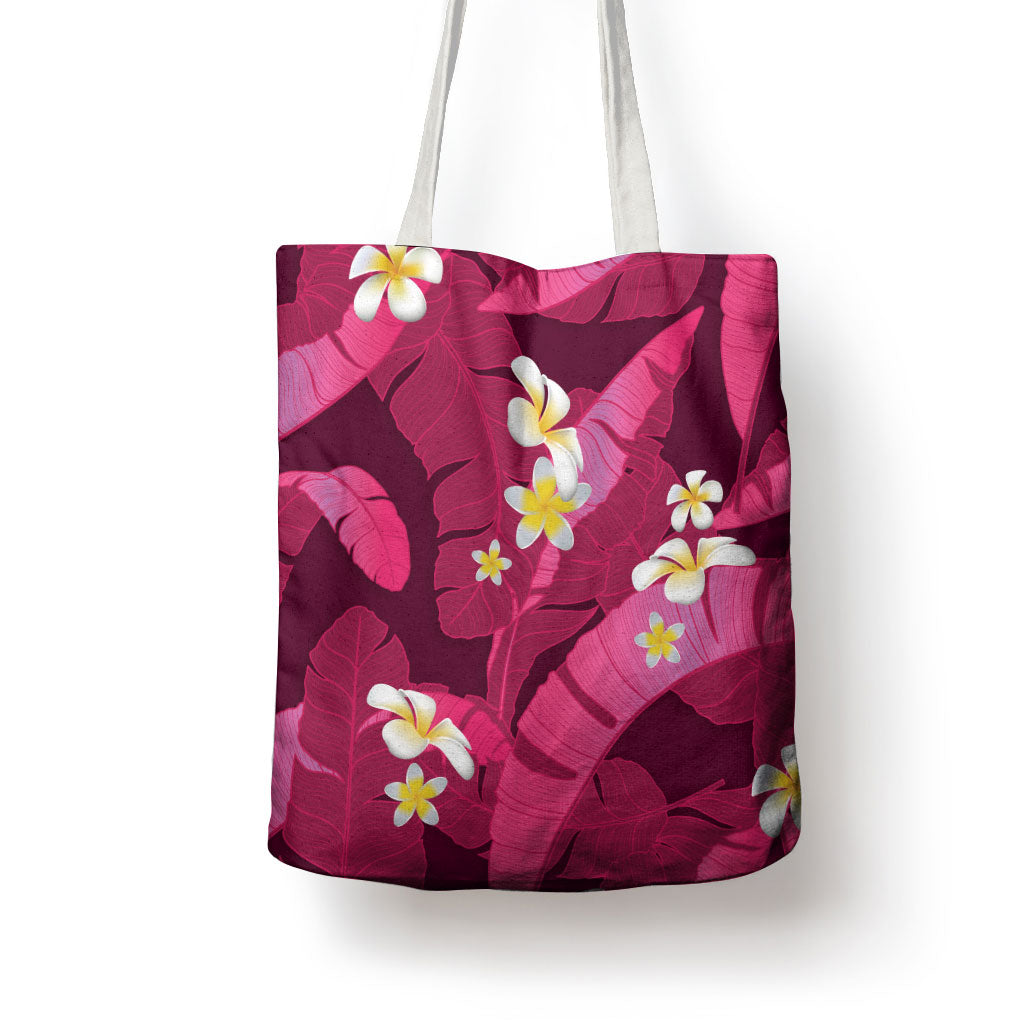 Pink Banana Leaf Hawaii Tote Bag Lau Maia Plumeria Tropical Summer Vibes