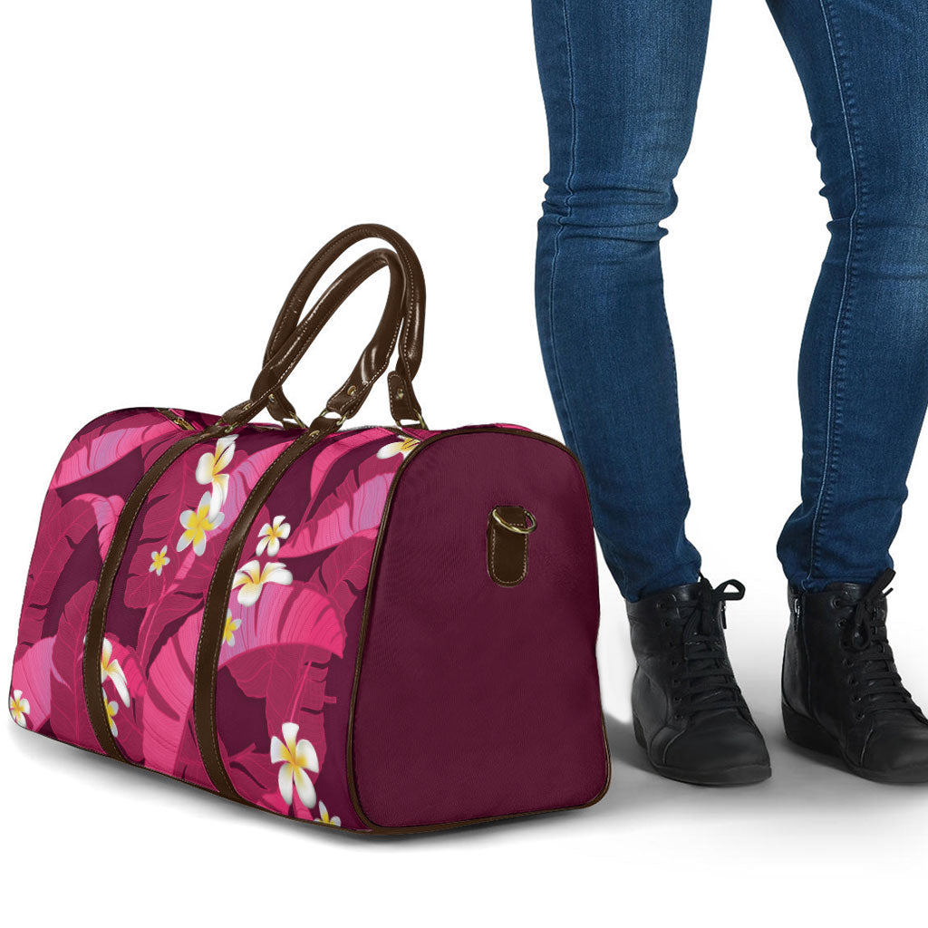 Pink Banana Leaf Hawaii Travel Bag Lau Maia Plumeria Tropical Summer Vibes