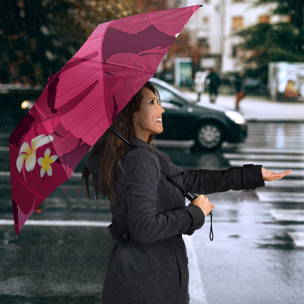 Pink Banana Leaf Hawaii Umbrella Lau Maia Plumeria Tropical Summer Vibes