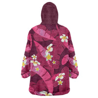 Pink Banana Leaf Hawaii Wearable Blanket Hoodie Lau Maia Plumeria Tropical Summer Vibes