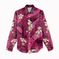 Pink Banana Leaf Hawaii Women Casual Shirt Lau Maia Plumeria Tropical Summer Vibes