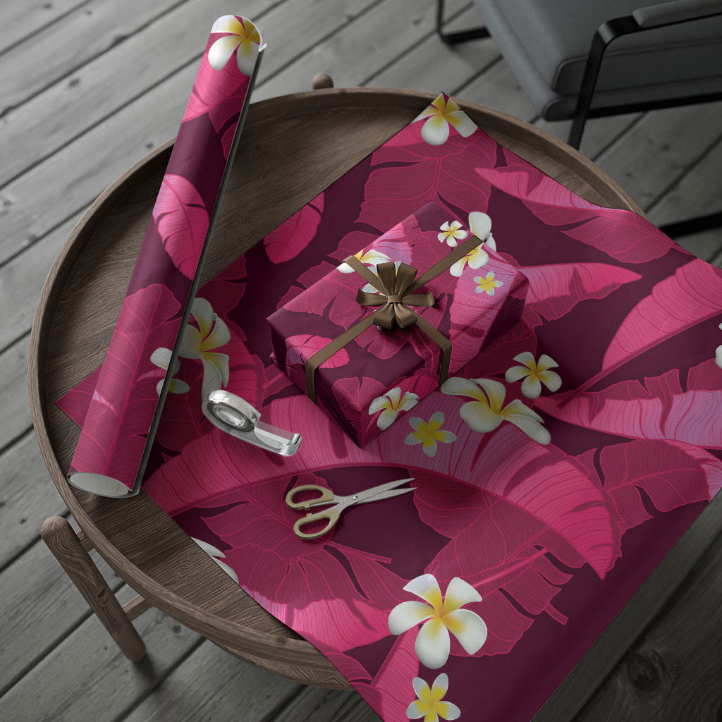 Pink Banana Leaf Hawaii Wrapping Paper Lau Maia Plumeria Tropical Summer Vibes