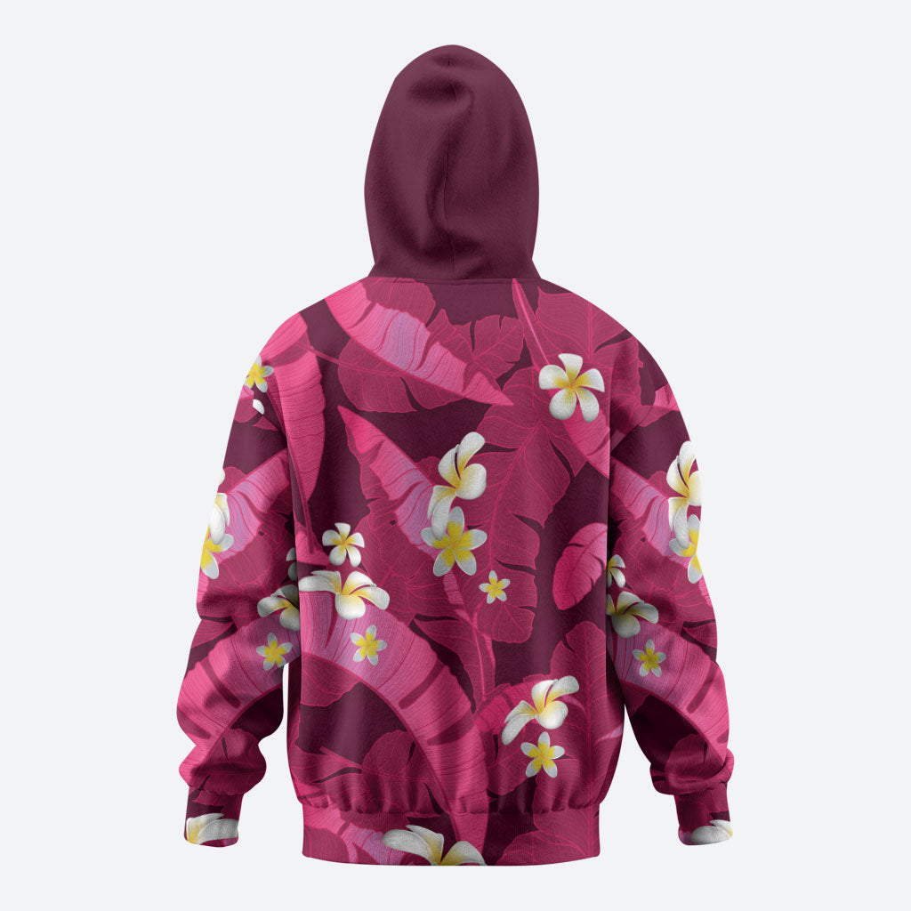 Pink Banana Leaf Hawaii Zip Hoodie Lau Maia Plumeria Tropical Summer Vibes