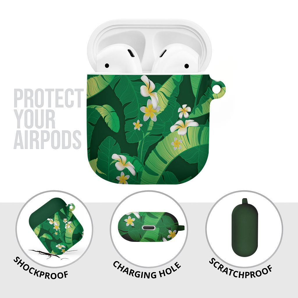 Green Banana Leaf Hawaii AirPods Case Lau Maia Plumeria Tropical Summer Vibes
