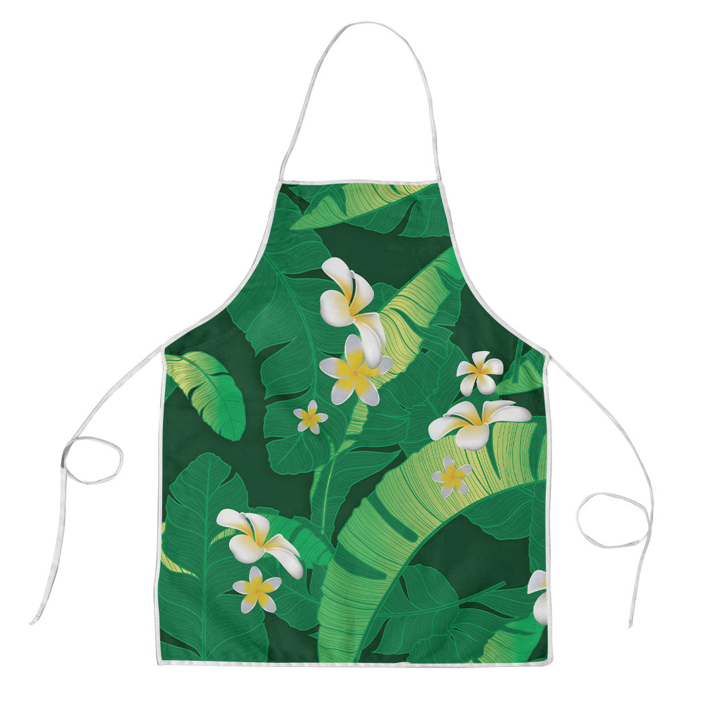 Green Banana Leaf Hawaii Apron Lau Maia Plumeria Tropical Summer Vibes