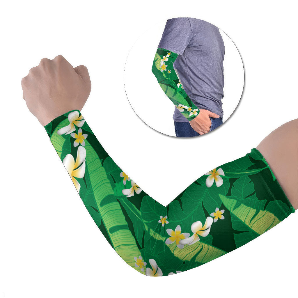 Green Banana Leaf Hawaii Arm Sleeves Lau Maia Plumeria Tropical Summer Vibes