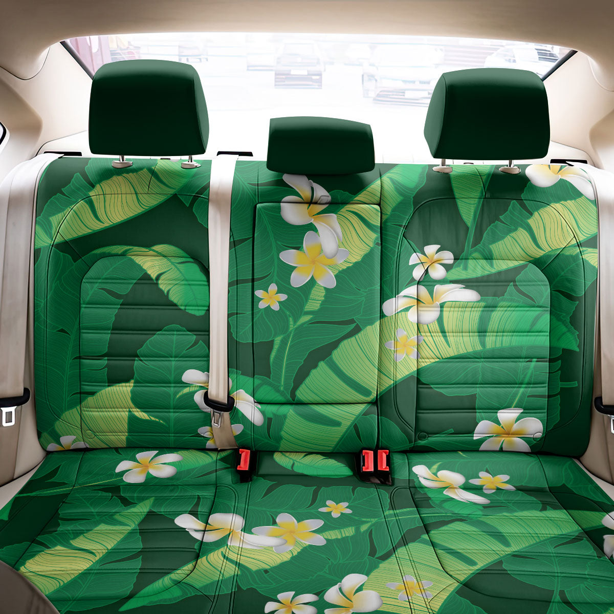Green Banana Leaf Hawaii Back Car Seat Cover Lau Maia Plumeria Tropical Summer Vibes