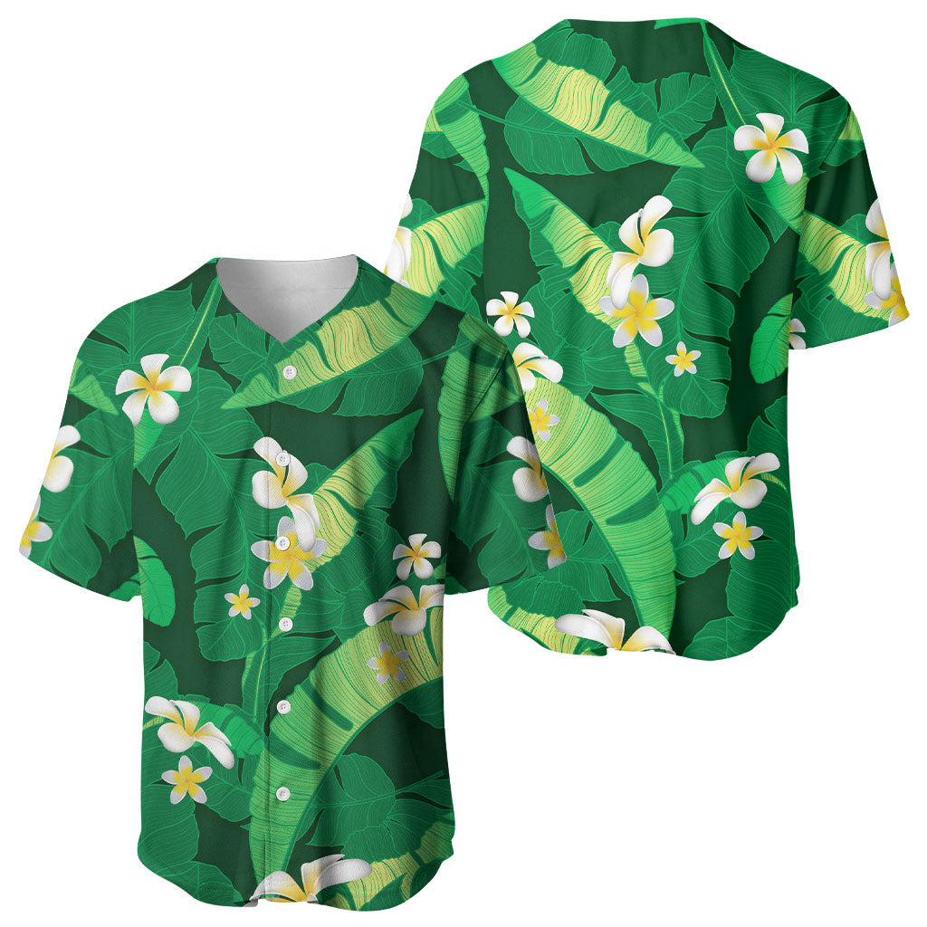Green Banana Leaf Hawaii Baseball Jersey Lau Maia Plumeria Tropical Summer Vibes