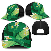 Green Banana Leaf Hawaii Baseball Net Cap Lau Maia Plumeria Tropical Summer Vibes