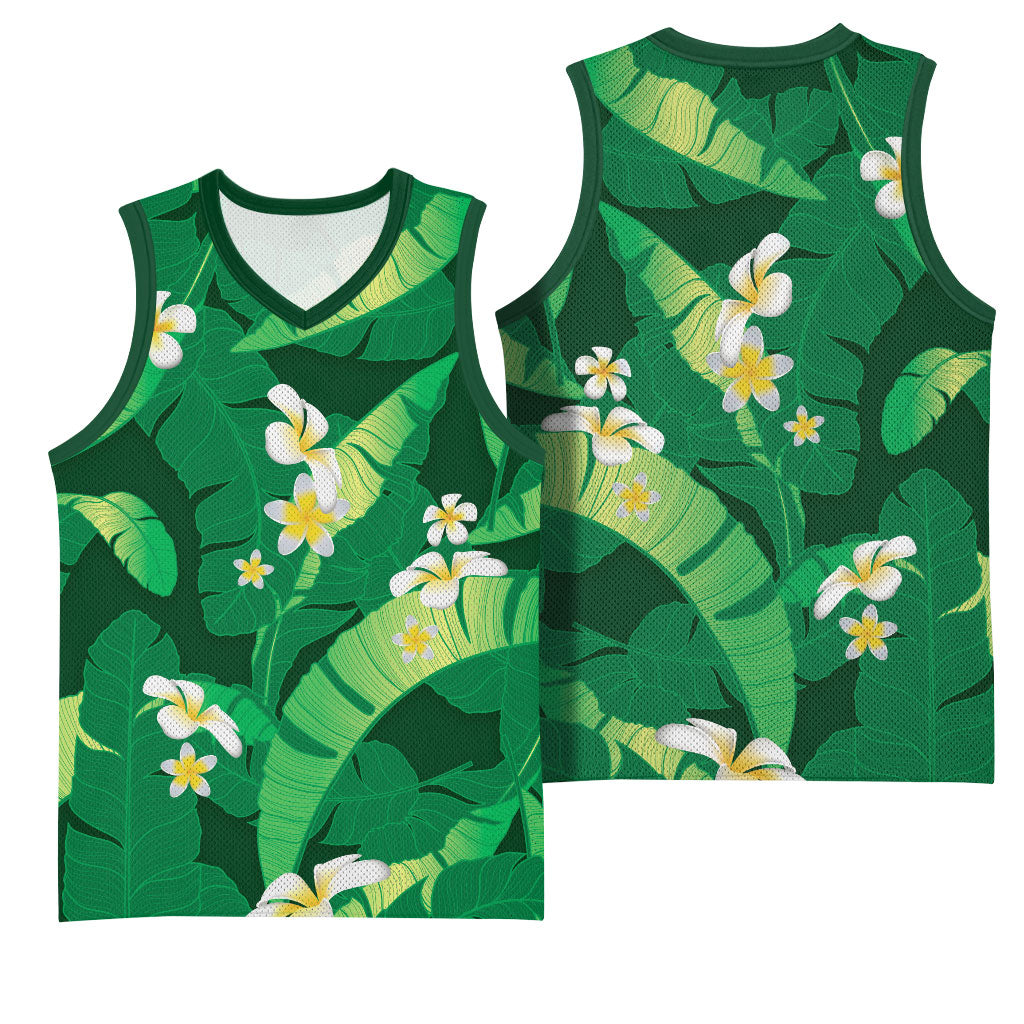 Green Banana Leaf Hawaii Basketball Jersey Lau Maia Plumeria Tropical Summer Vibes