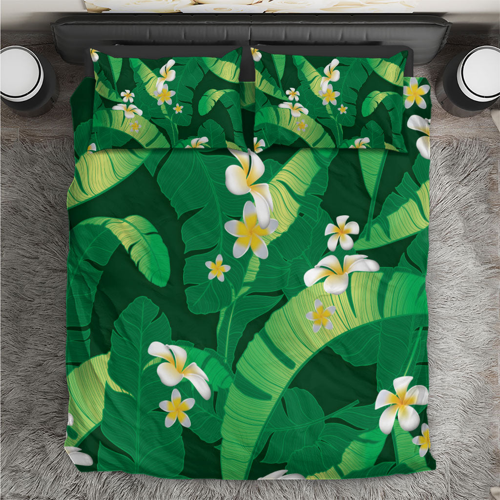 Green Banana Leaf Hawaii Bedding Set Lau Maia Plumeria Tropical Summer Vibes