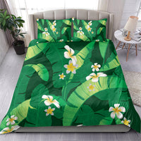 Green Banana Leaf Hawaii Bedding Set Lau Maia Plumeria Tropical Summer Vibes