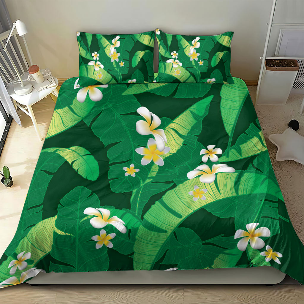 Green Banana Leaf Hawaii Bedding Set Lau Maia Plumeria Tropical Summer Vibes