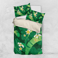 Green Banana Leaf Hawaii Bedding Set Lau Maia Plumeria Tropical Summer Vibes