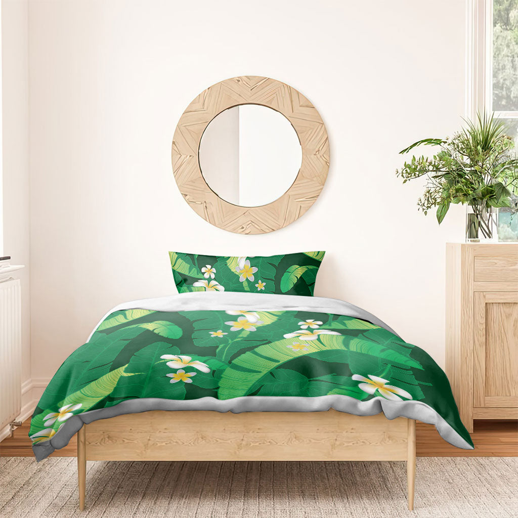 Green Banana Leaf Hawaii Bedding Set Lau Maia Plumeria Tropical Summer Vibes