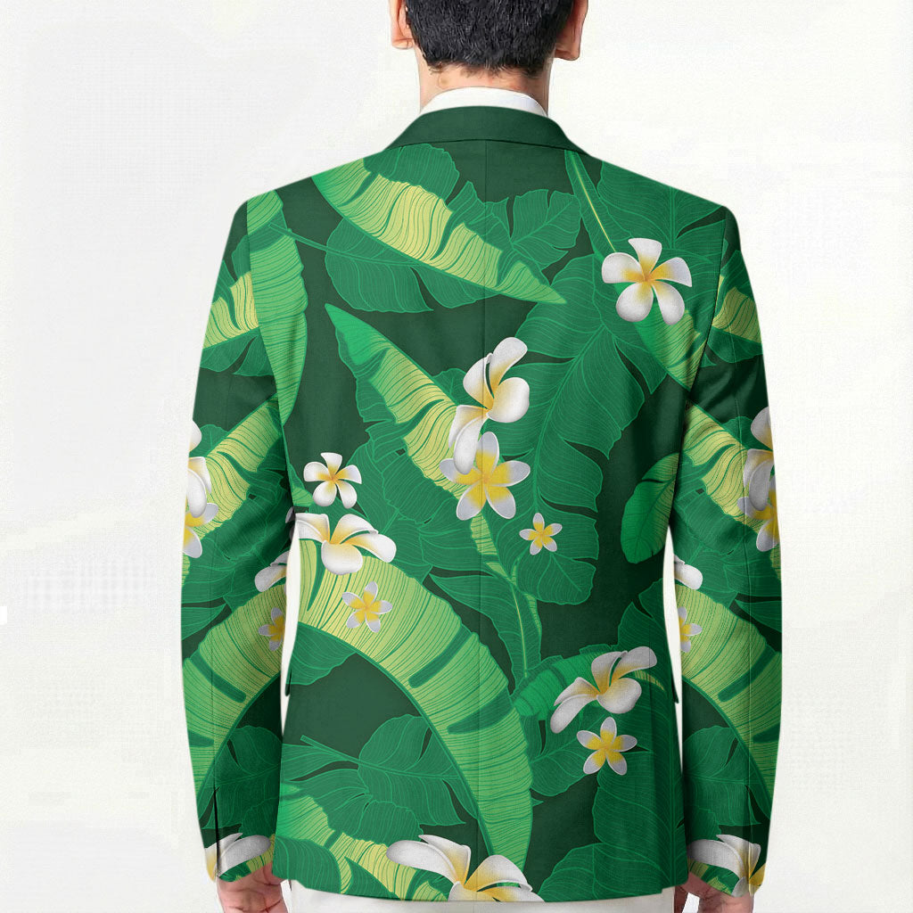 Green Banana Leaf Hawaii Blazer Lau Maia Plumeria Tropical Summer Vibes