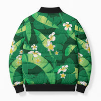 Green Banana Leaf Hawaii Bomber Puffer Jacket Lau Maia Plumeria Tropical Summer Vibes