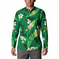 Green Banana Leaf Hawaii Button Sweatshirt Lau Maia Plumeria Tropical Summer Vibes