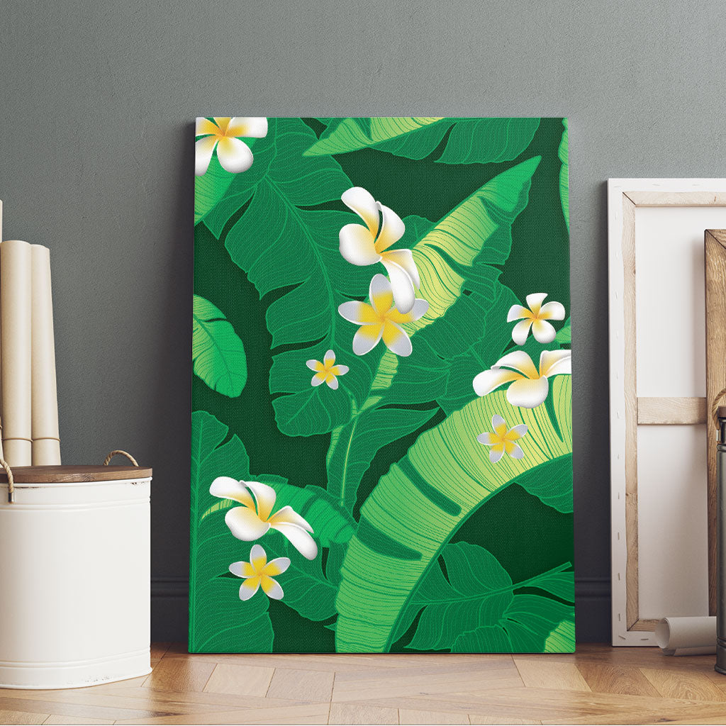 Green Banana Leaf Hawaii Canvas Wall Art Lau Maia Plumeria Tropical Summer Vibes