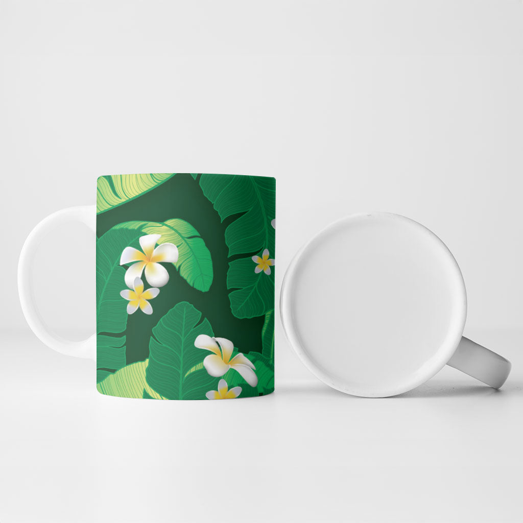Green Banana Leaf Hawaii Ceramic Mug Lau Maia Plumeria Tropical Summer Vibes