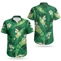 Green Banana Leaf Hawaii Couples Matching Mermaid Dress and Hawaiian Shirt Lau Maia Plumeria Tropical Summer Vibes