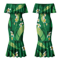 Green Banana Leaf Hawaii Couples Matching Mermaid Dress and Hawaiian Shirt Lau Maia Plumeria Tropical Summer Vibes