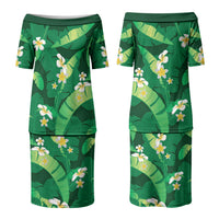 Green Banana Leaf Hawaii Couples Matching Puletasi and Hawaiian Shirt Lau Maia Plumeria Tropical Summer Vibes