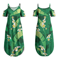 Green Banana Leaf Hawaii Couples Matching Summer Maxi Dress and Long Sleeve Button Shirt Lau Maia Plumeria Tropical Summer Vibes